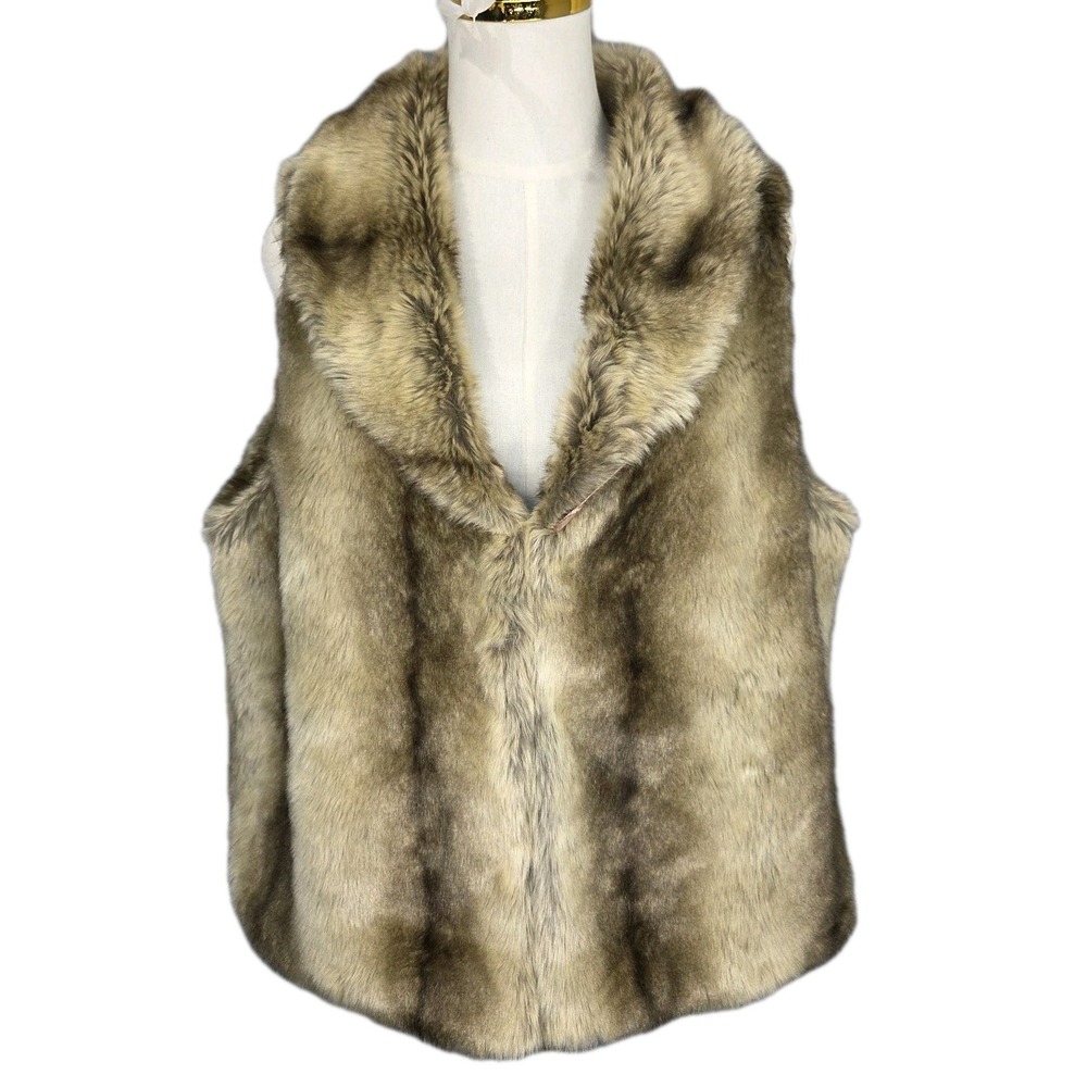 Fenn Wright Manson Women's Faux Fur Vest Tan Brown Sleeveless New with Tags XL - Picture 2 of 5